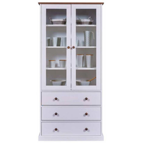 Paris Prix – Vaisselier 2 portes 3 tiroirs en bois massif de pin 190cm blanc – Rangement fonctionnel pour cuisine et salon – Certification FSC