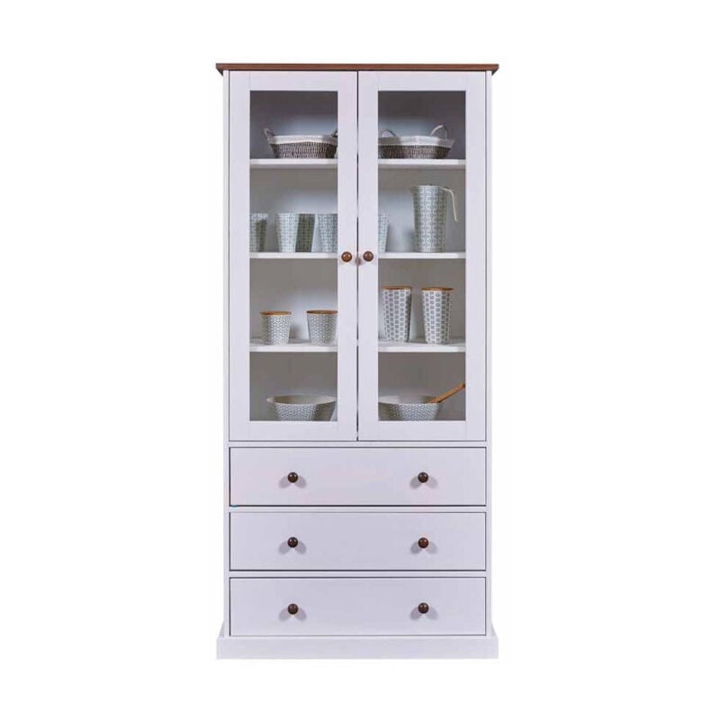 Paris Prix - Vaisselier 2 Portes & 3 Tiroirs 'Takao' 190cm Blanc