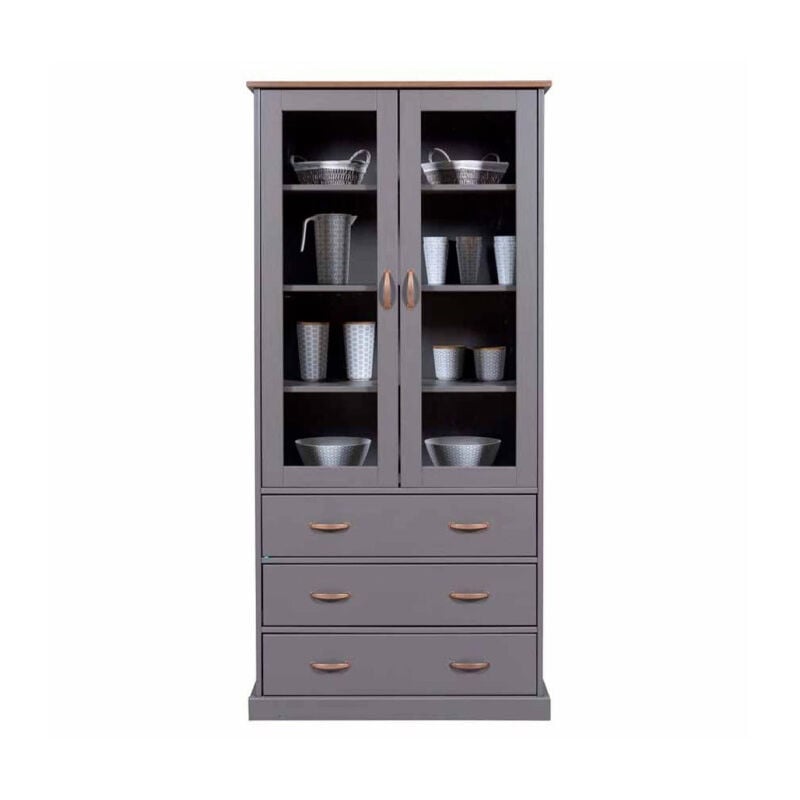 Paris Prix - Vaisselier 2 Portes & 3 Tiroirs 'Zernan' 190cm Gris