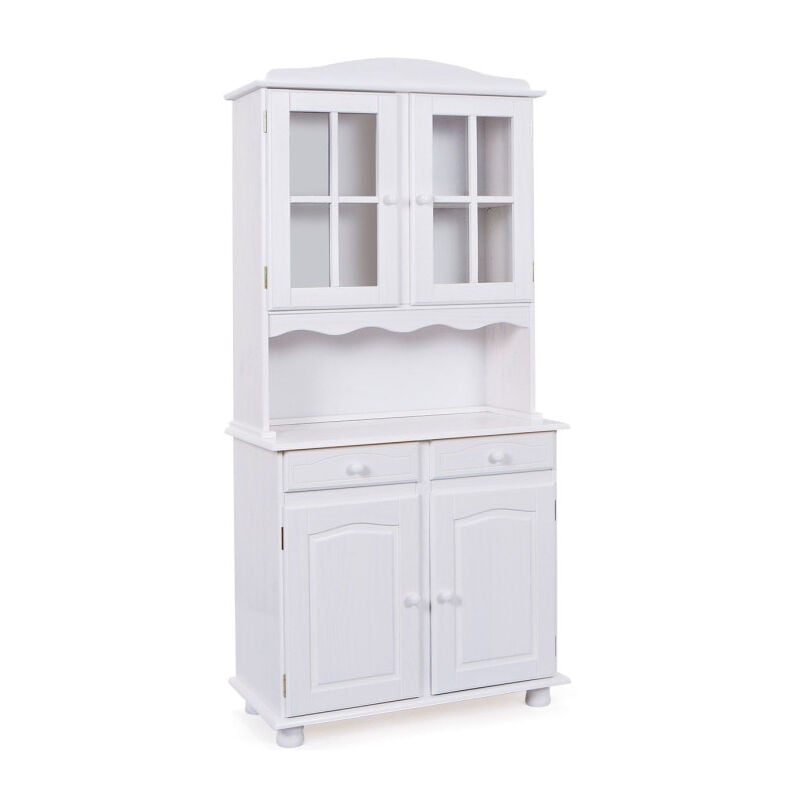 Paris Prix - Vaisselier 4 Portes Bois Massif 'Alienor' 198cm Blanc