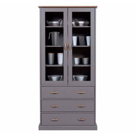 Paris Prix – Vaisselier 2 portes et 3 tiroirs 190cm en bois massif et métal – Rangement élégant pour vaisselle – Certification FSC
