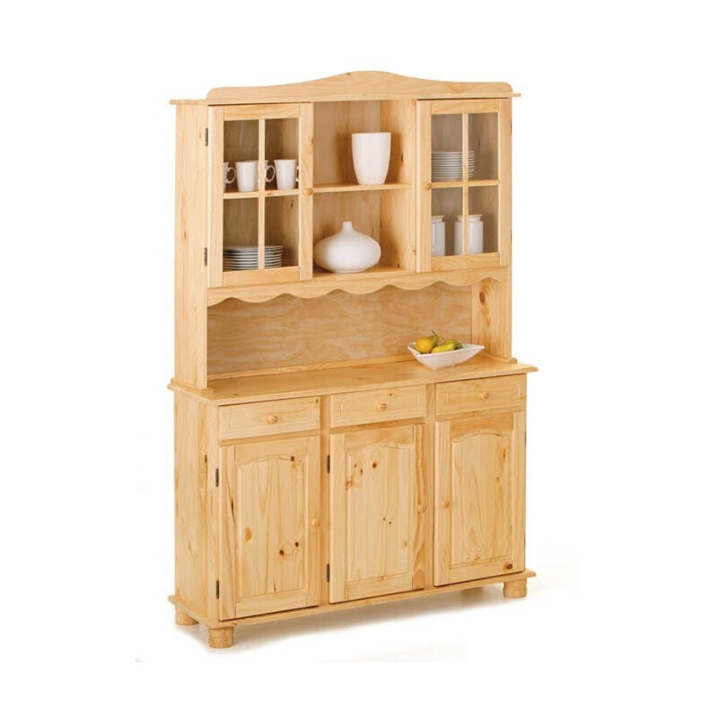 Paris Prix - Vaisselier 3 Portes en Bois Massif 'Alienor' 198cm Naturel
