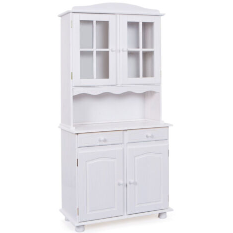 Paris Prix – Vaisselier 4 portes en pin massif blanc 198cm – Finition étanche et facile d'entretien – Glissières métalliques pour rangement optimal