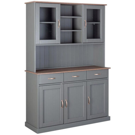 Paris Prix – Vaisselier 5 portes 3 tiroirs 191cm en bois massif pin gris – Espace de rangement élégant – Fabriqué à partir de bois de plantation renouvelé