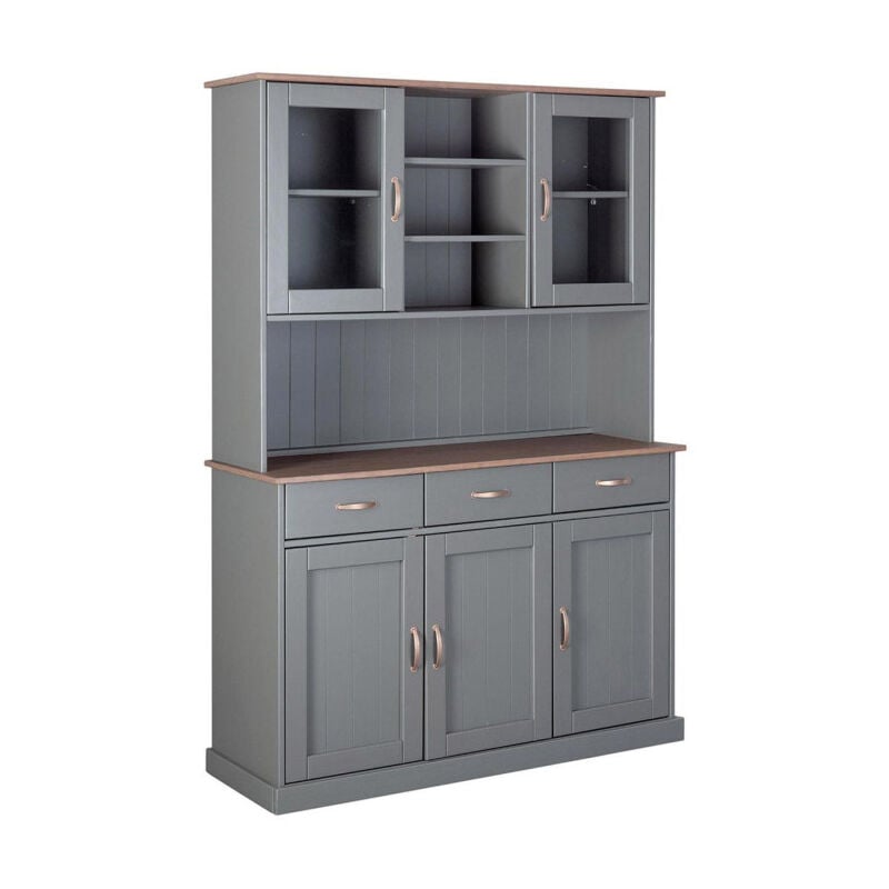 Paris Prix - Vaisselier 5 Portes & 3 Tiroirs 'Zernan' 191cm Gris