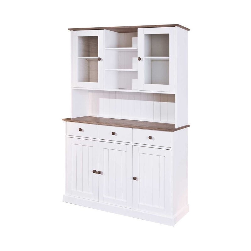 Paris Prix - Vaisselier 5 Portes 'Takao' 131cm Blanc & Naturel