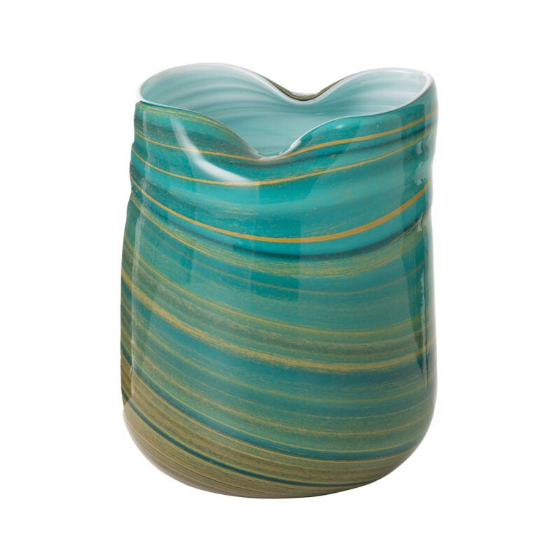 Paris Prix - Vase Design en Verre 'Vague' 20cm Bleu Azur
