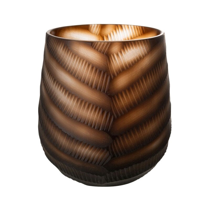 Paris Prix - Vase Design Sculpté en Verre 'César' 17cm Marron