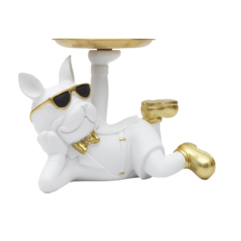 Paris Prix - Vide-Poche Statue 'Bulldog' 27cm Blanc