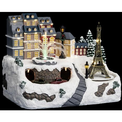 Paris Prix - Village De Noël Toit Fontaine ville 30cm Multicolore