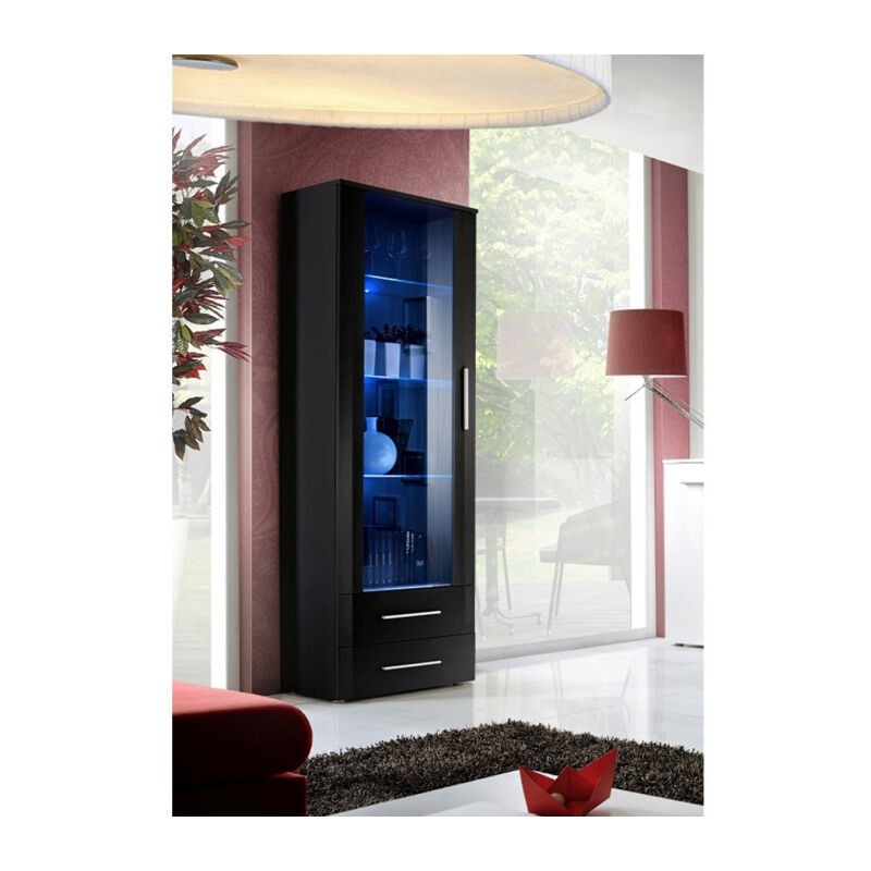 Paris Prix - Vitrine led Design 'Neo' 190cm Noir Brillant