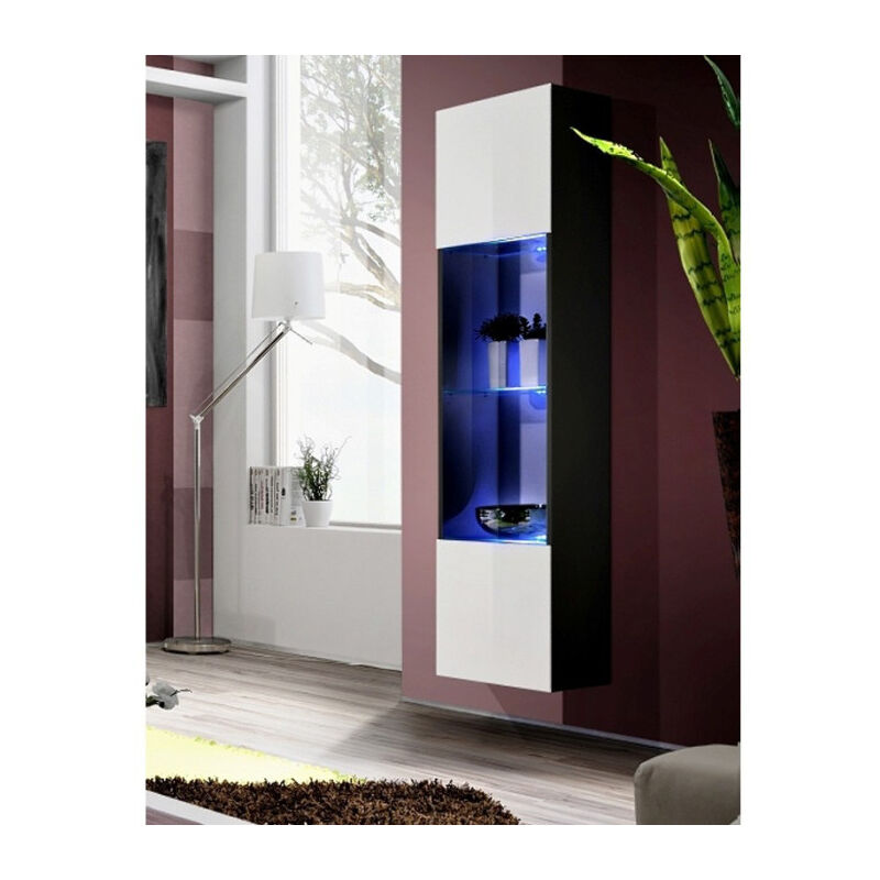 Paris Prix - Vitrine led Murale Design 'Fly iii' 170cm Blanc & Noir