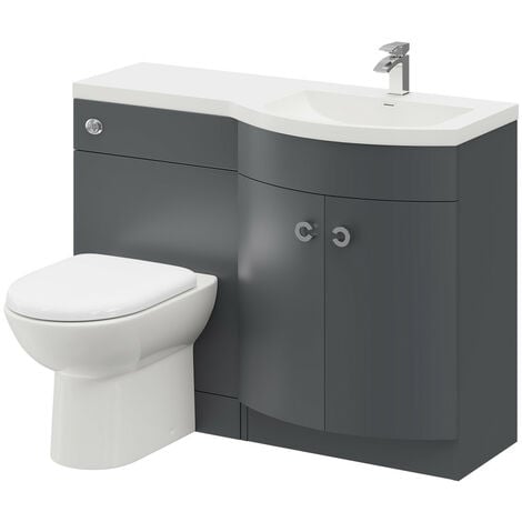 Paris Right Hand Curved 1100mm Grey Gloss Vanity Unit Toilet Suite