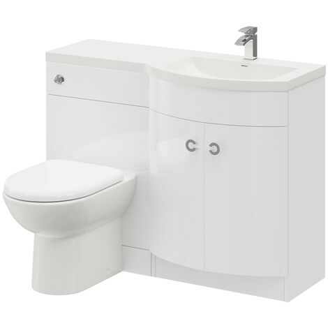 Paris Right Hand Curved 1100mm White Gloss Vanity Unit Toilet Suite