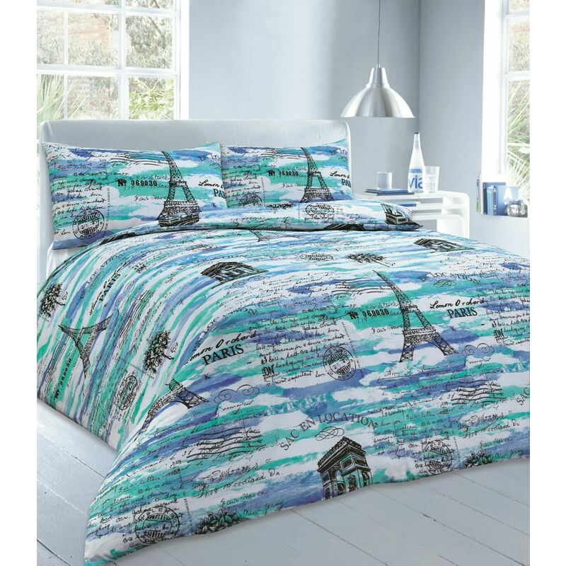 Dreamzone - Paris Single Bed Duvet Cover & Matching Pillowcase Bedding Bed Set In Blue