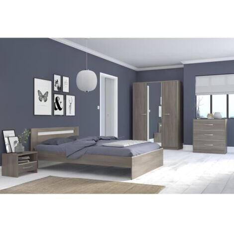 LES TENDANCES YSA Chambre complete adulte - Contemporain - Decor noyer silver - l 140 x L 190 cm