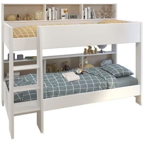 LES TENDANCES Parisot Collection Léo Lit superposé blanc chêne Brooklyn