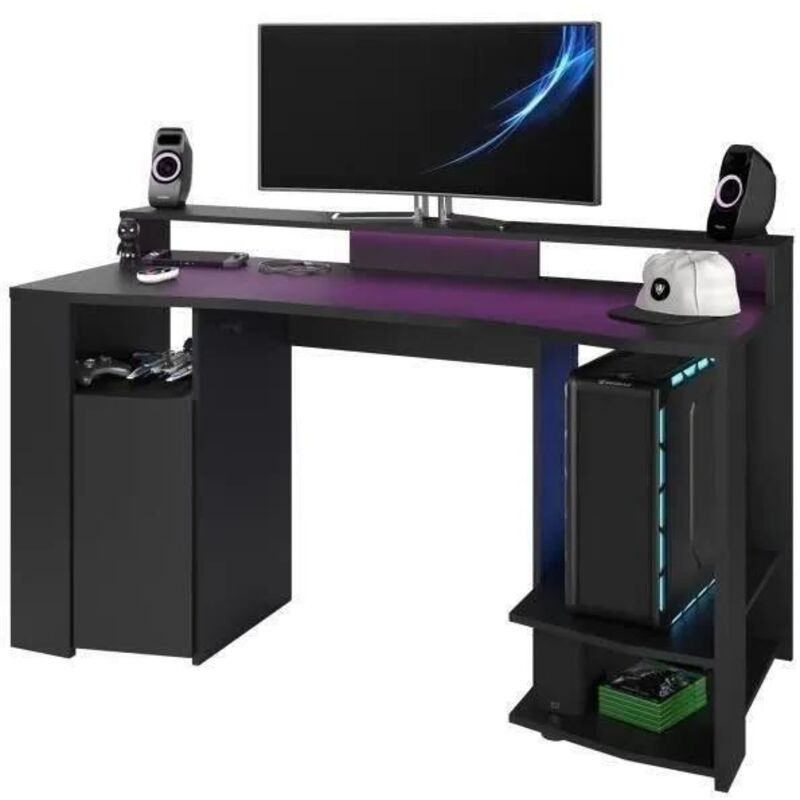 Les Tendances Parisot Gaming-schreibtisch Led Dekor Schwarz 152x61, 5x86, 7 Cm