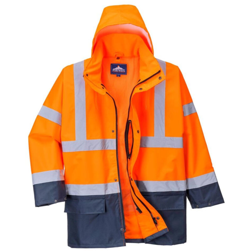 Portwest - Parka 5 en 1 imperméable haute visibilité essentiel Orange / Marine s
