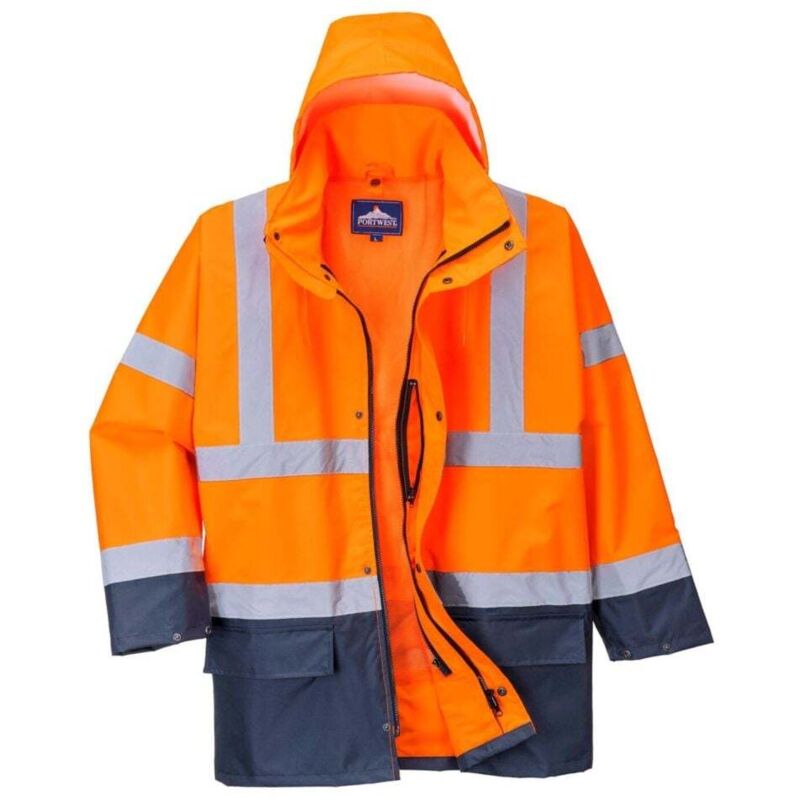 Portwest - Parka 5 en 1 imperméable haute visibilité essentiel Orange / Marine l