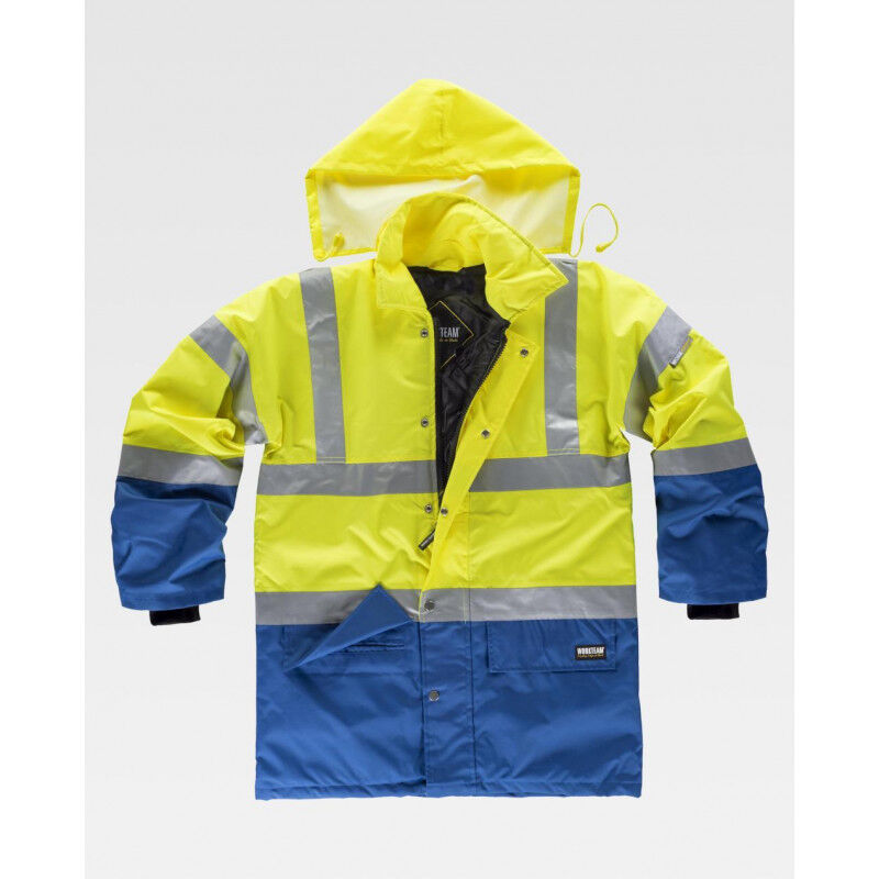 

Workteam - Parka impermeable con bolsillos laterales de ojal de alta visibilidad C3711 | XL - Azulina+Amarillo A.V.