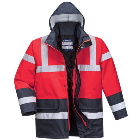 Parka Contrast Traffic bicolor Acabado del tejido resistente al agua, tejido clasificado UPS S466 XXXL Rojo / Azul marino
