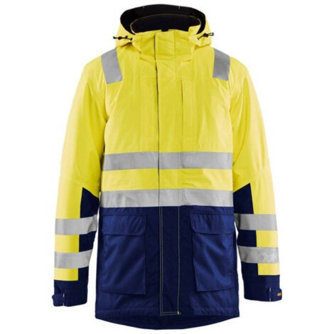 Parka da lavoro invernale ad alta visibilità 4495 - Giallo fluorescente/Blu navy XL