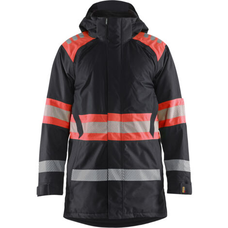 Parka da lavoro invernale alta visibilità classe 1 4485 - Nero/Rosso fluorescente 4XL