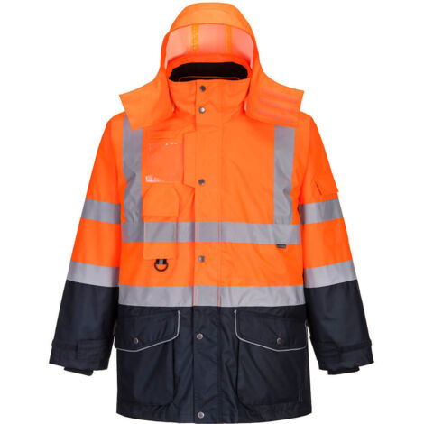 Parka de Alta Visibilidad 7 en 1 Tráfico Contraste Naranja/Azul Marino 3XL