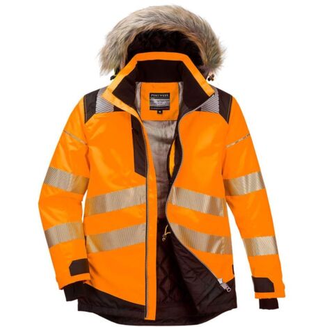 Parka de travail hiver haute-visibilité matelassée imperméable avec capuche amovible PW3 Portwest Orange Fluo 4XL
