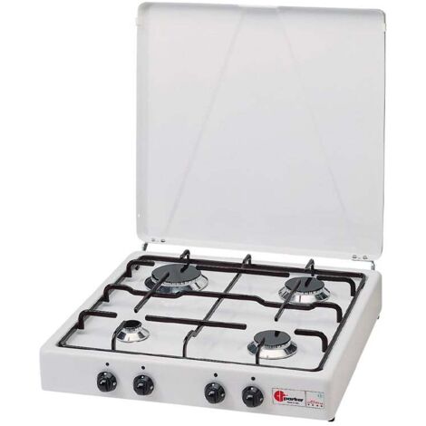 Cuisinière à Gaz 4 Feux Portable - Acier Inox, Meuble Porte-Bouteille Graphite - Fabriqué En Italie - CFParker