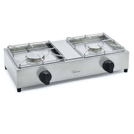 Parker Cucina Fornello professionale 2 fuochi acciaio inox 18/10 gas valvola sicurezza Made in Italy BIG7502L1 kW 6,0 + kW 3,5
