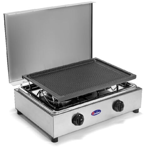 Parker Fornello 2 fuochi a gas GPL/METANO in acciaio inox con piano estraibile corrredato di piastra in alluminio  Gpl