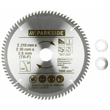 PARKSIDE Kreissägeblatt HM PKSB 210 mm, aus Stahl HM TCT 80 Zähne Hartmetall