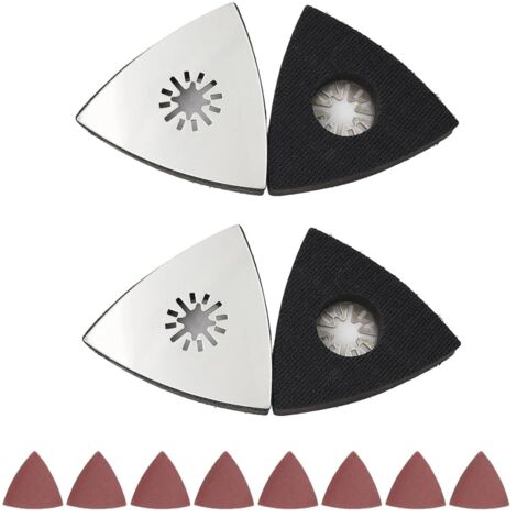 Parkside Patin de Ponçage Multi-Outil, 4 Pièces - 80mm, pour Bois/Métal/Plastique/Plâtre, avec 8 Feuilles Papier Abrasif, Compatible Outils Oscillants (Triangulaire, Fixation Rapide)