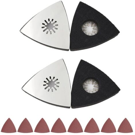 Parkside Patin de Ponçage Multi-Outil, 4 Pièces - 80mm, pour Bois/Métal/Plastique/Plâtre, avec 8 Feuilles Papier Abrasif, Compatible Outils Oscillants (Triangulaire, Fixation Rapide)