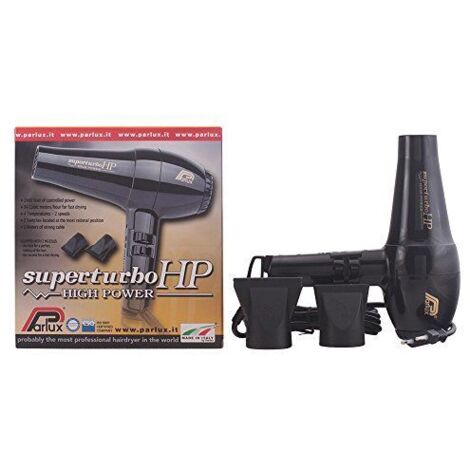 Parlux Superturbo HP - Asciugacapelli Professionale de, Potenza 2400W, 2 Velocità, 4 Temperature, Motore K-Lamination, Cable 3,3m, 2 Ugelli, Asciugatura Rapida, Risparmio Energetico, Stiratura, Nero