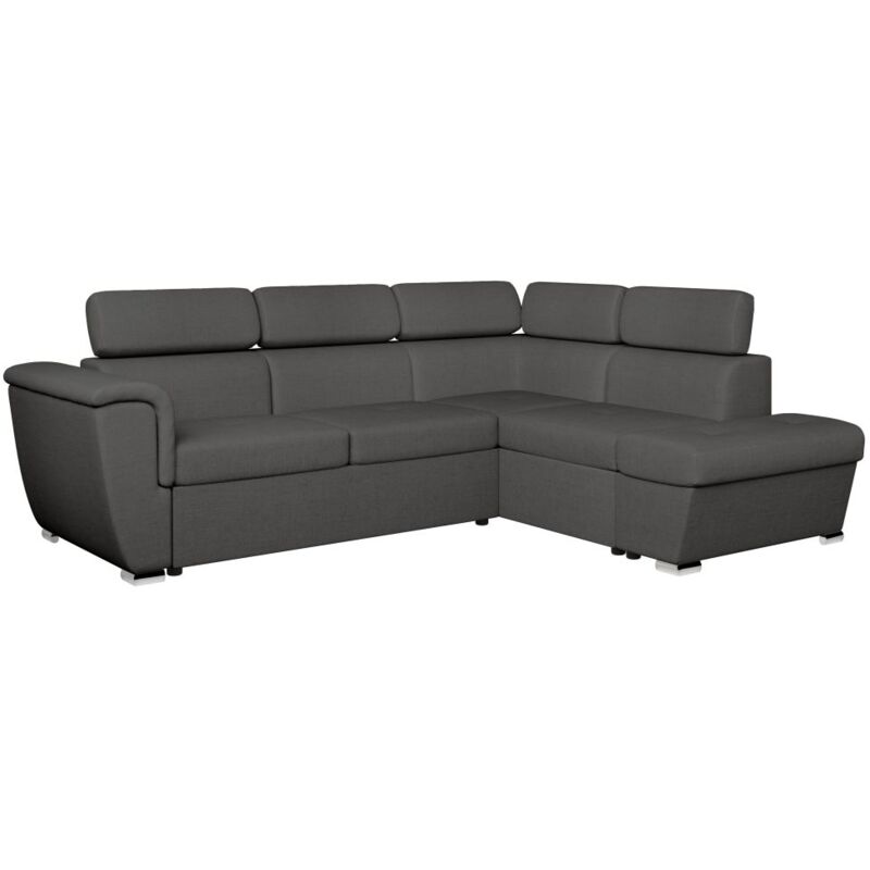 Canapé d'angle droit convertible 4 places PAOLA avec coffre en tissu - Gris foncé Canapé d'angle droit convertible 4 places PAOLA avec coffre en tissu - Gris foncé