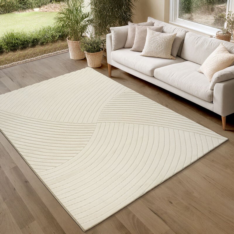 Parma tapis salon extérieur lavable court poil 3d doux crème
