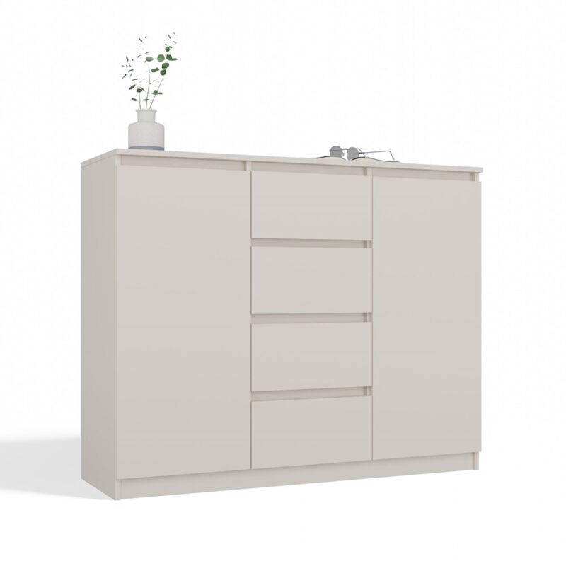 PARME - Commode 120 cm - armoire 2 portes 4 tiroirs, Beige, pour salon ou chambre PARME - Commode 120 cm - armoire 2 portes 4 tiroirs, Beige, pour salon ou chambre