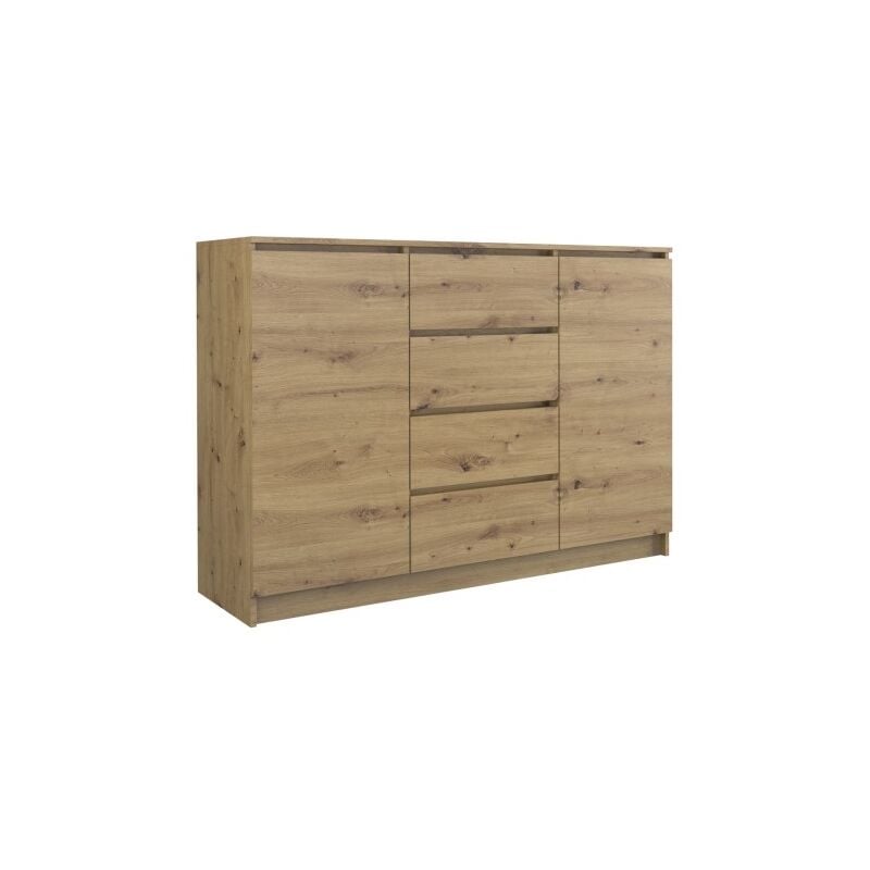 PARME - Commode de salon - 2 portes + 4 triroirs - 120x40x97 - Buffet style scandinave - Meuble de rangement - Aspect bois