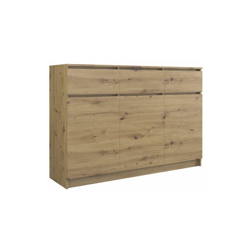 Parme - Commode contemporaine de salon - 120x40x97 - 3 portes & 3 triroirs - Buffet - Meuble de rangement - Aspect bois Parme - Commode contemporaine de salon - 120x40x97 - 3 portes & 3 triroirs - Buffet - Meuble de rangement - Aspect bois