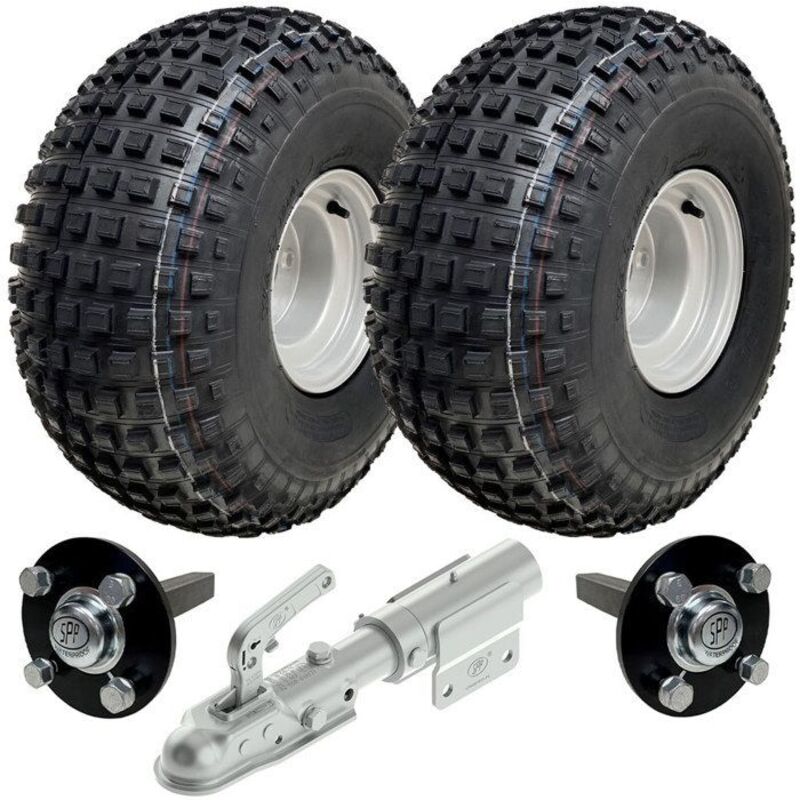 Parnells ATV Trailer Wheels + Hub Kit - Kit + Pivot Hitch, 310kg, Tires Are 22x11.00-8 4ply P323 Wanda Dented Tires