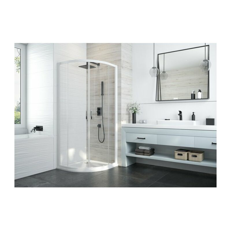 Leda - Porte de douche coulissante Atout 3 Quart de rond - Accès d'angle - 90 x 90 cm