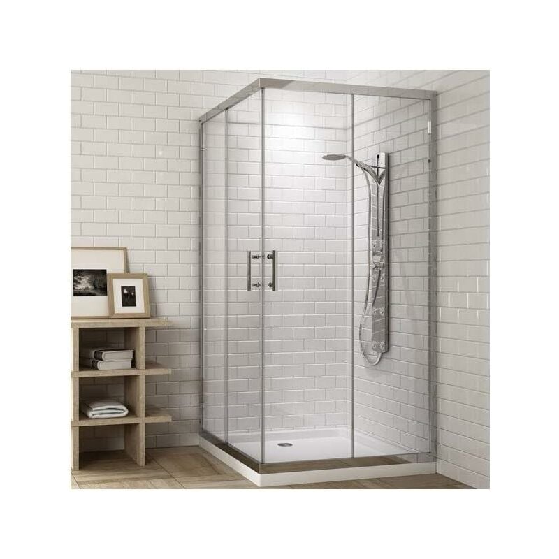 Decohor - Paroi, cabine de douche carrée - 2 portes coulissantes qui ferment en angle profilé en chrome 70X70 Transparent