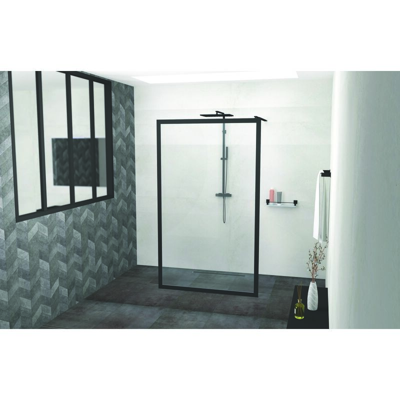 Paroi de douche cadrea - Finition noir mat - Verre trempé 8mm - 120x200cm
