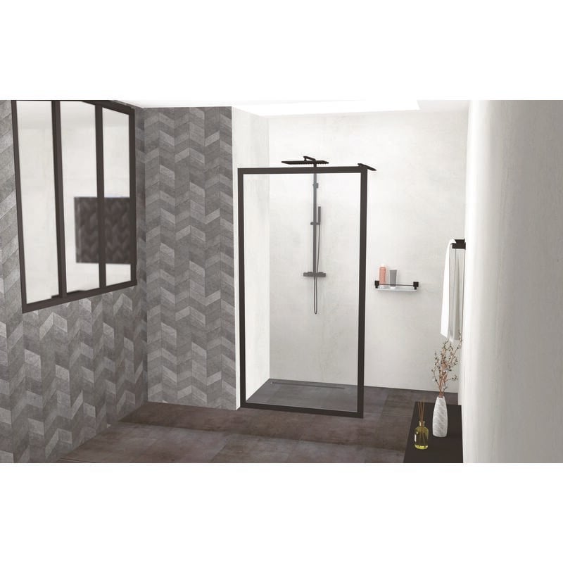 Paroi de douche cadrea - Finition noir mat - Verre trempé 8mm - 90x200cm