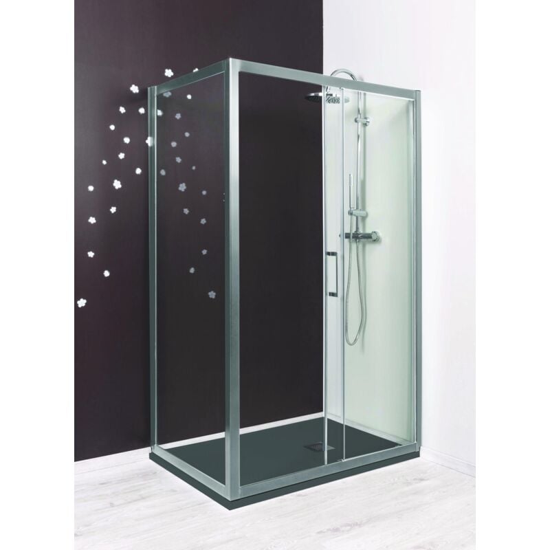 Ondée - Façade coulissante 180 cm ép. 6 mm accès de face coloris chromé mat - napa