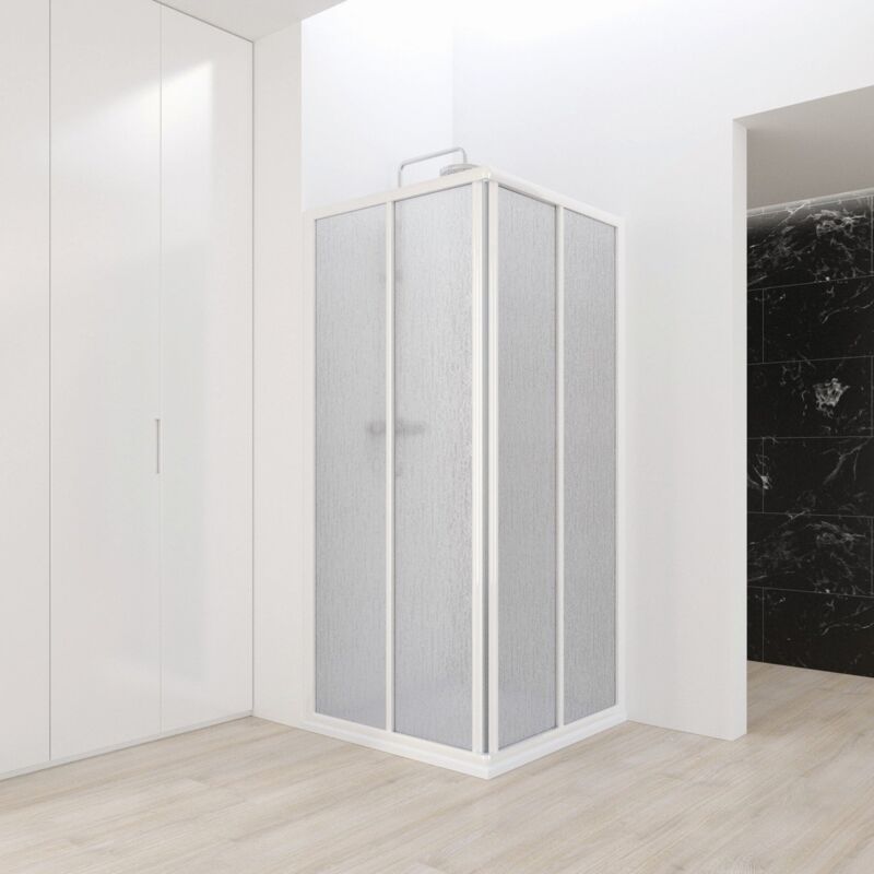 Aurum Mampara Angular Corredera Perfil Blanco Acrílico Agua Viva - Medida: 87-90 cm - Medida: 87-90 cm - ref: 213187 - Profiltek