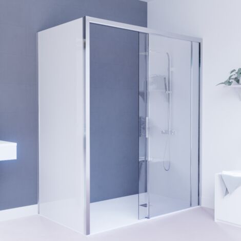 Paroi d'angle avec porte coulissante + retour fixe opaque NERINA PMR - 170x65 cm